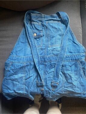 Denim Overall Shorts with Adjustable Straps - Medium Blue
